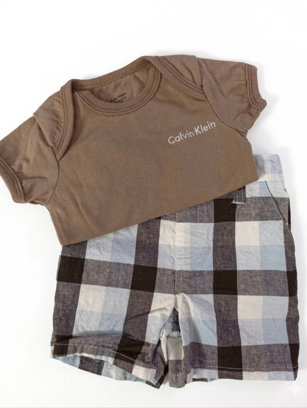 Calvin Klein Brown 2 Piece with Blue Plaid Shorts